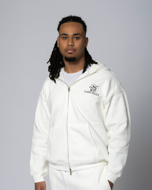 PULL À CAPUCHE ZIPPÉ BLANC - LANCELOT