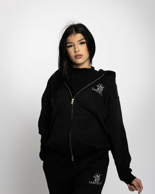 PULL À CAPUCHE ZIPPÉ NOIR - LANCELOT