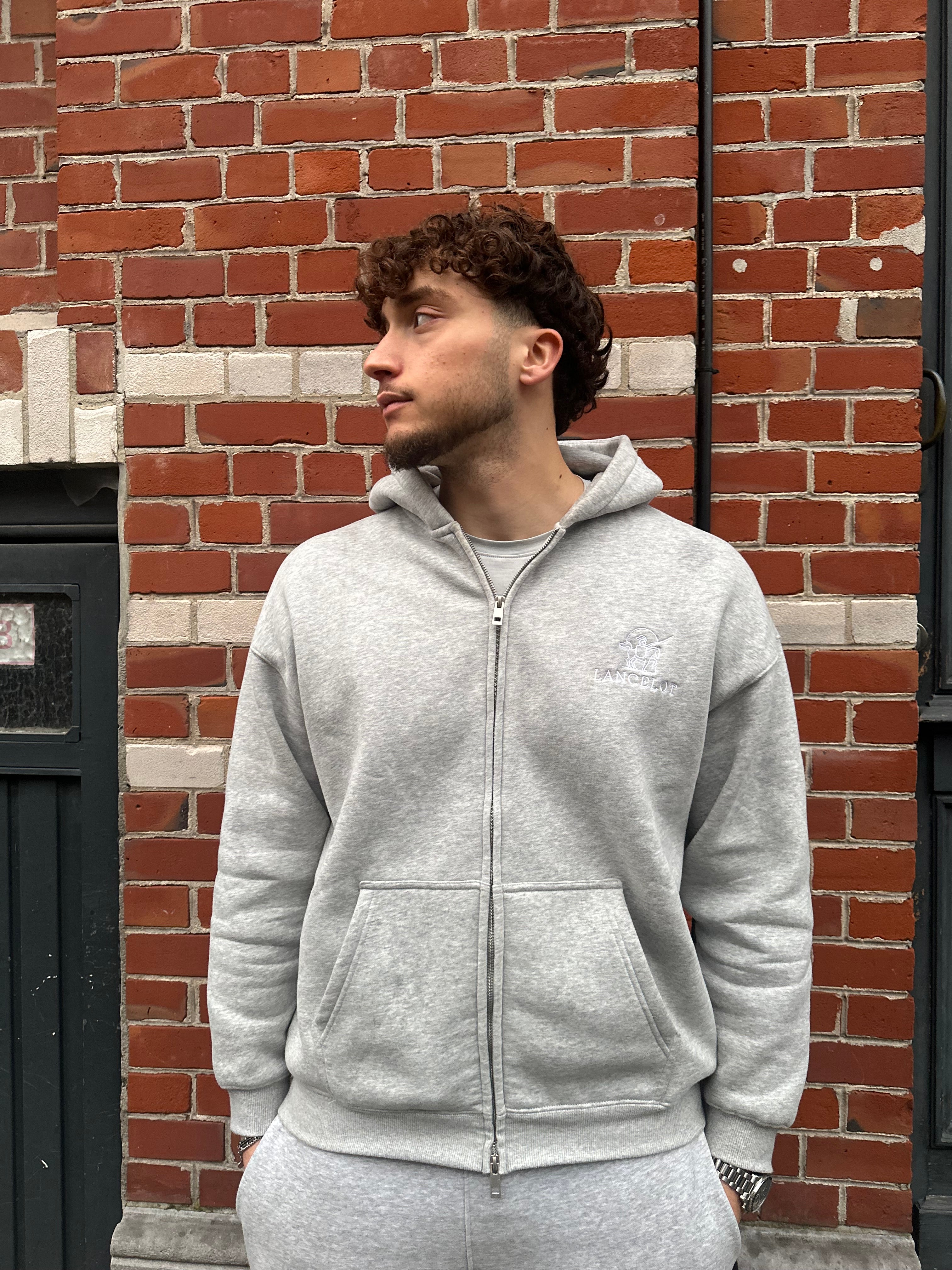 PULL À CAPUCHE ZIPPÉ GRIS - LANCELOT