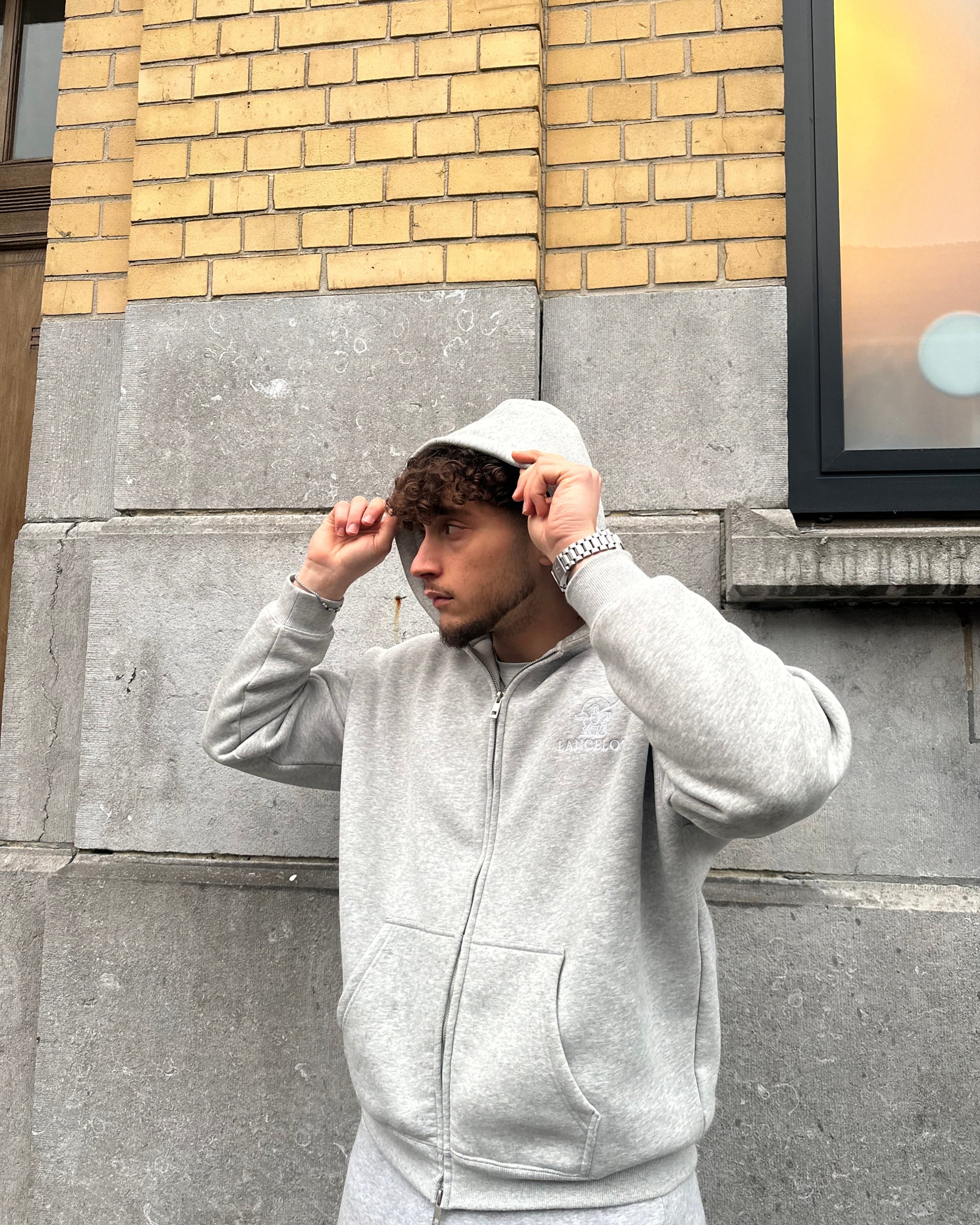 PULL À CAPUCHE ZIPPÉ GRIS - LANCELOT