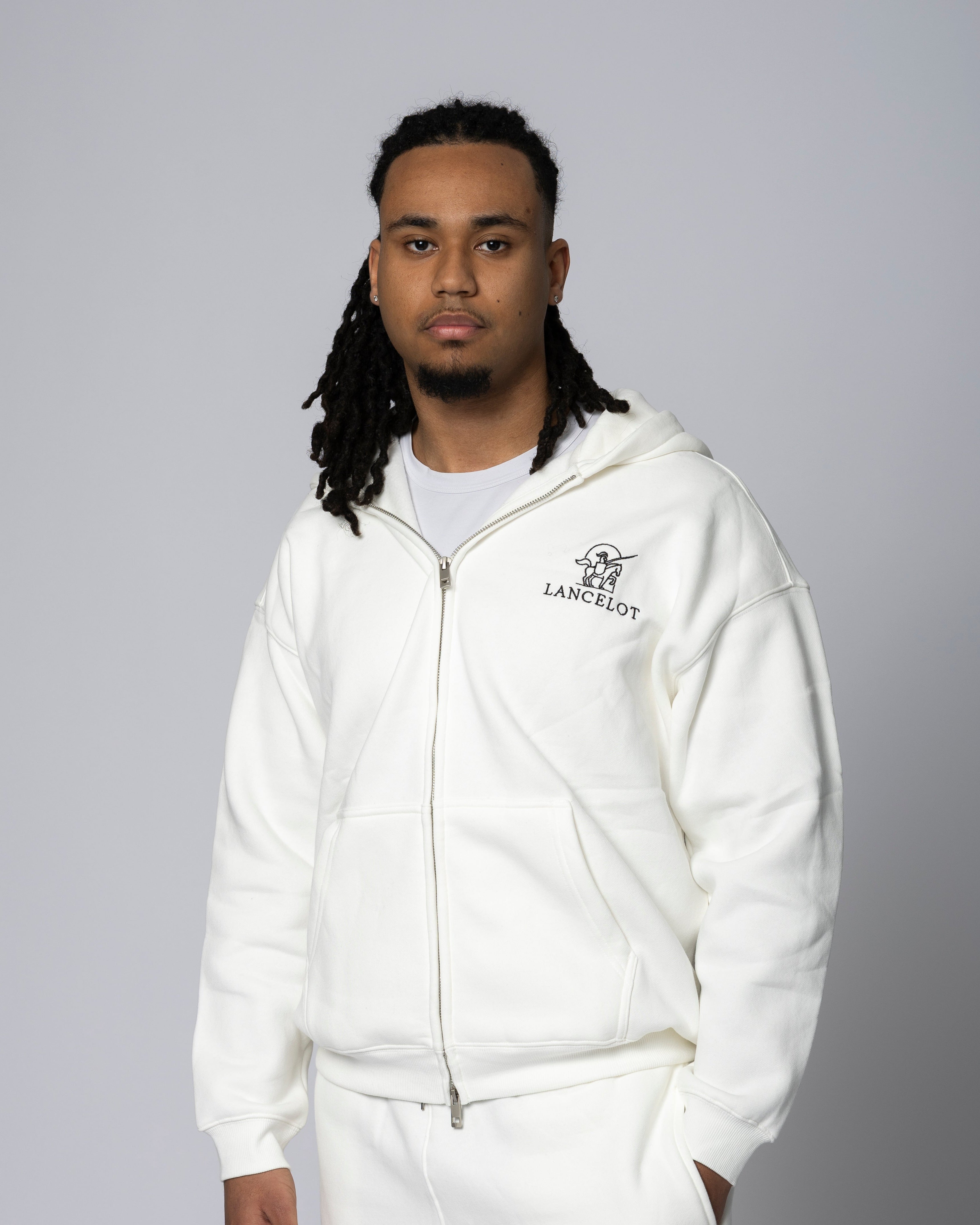 PULL À CAPUCHE ZIPPÉ BLANC - LANCELOT